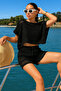 Women's Black Boat Neck Openwork Knitted Knitwear Top and Bottom Set 20251020 - 5