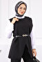 Black Shoulder Buttoned Vest and Trousers Suit - 4