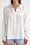 4677 Women's Lace Detailed Muslin Shirt White - 5