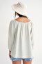 4707 Women's Gathered Collar Sleeve Elastic Loose Muslin Blouse Sage - 7