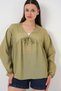 Women's Front Lace-Up Long Sleeve Blouse 946 - Çağla
