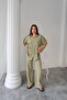 Linen Waist Tie-Up Detailed Shirt - Pants Suit - Green - 4