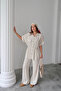 Linen Waist Tie-Up Detail Shirt - Pants Suit - Stone