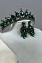 Neri Model Wedding Henna Costume Crown and Shuttle Drop Earrings Set Green - 3