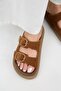 (Lavanda 2) Women's Genuine Leather Double Buckle Tan Slippers
