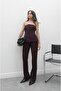 Plum Coated Button Strapless Trousers Suit - 6