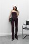 Plum Coated Button Strapless Trousers Suit - 4