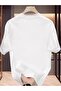 Women's White Shoulder Leaf Printed Oversize T-Shirt - 2