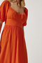 Heart Collar Textured Summer Knitted Dress Orange Lub0010 - 5