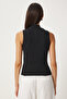 Turtleneck Sleeveless Knitted Blouse Black Lgt0007 - 6