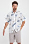 قميص منقوش للرجال - قميص بأكمام قصيرة بنمط النخيل - 4663