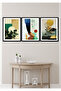 Black Frame Look Modern Abstract Flowers Wall Decor Painting Set for Parlor Living Bedroom