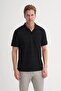 Polo Neck Regular Fit Knitted Line Textured T-Shirt - 2
