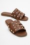 Women's Faux Leather Troc Detailed Slippers 6321 Taba - 4