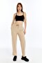 Women's Beige Summer Oversize Straight Leg Parachute Fabric Sweatpants Loose Relaxed Trousers - 3