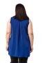 Plus Size Sleeveless Cobalt Blue Shirt with Pleated Detail on the Back - 3