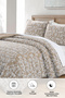 Perla Embroidered Bedspread Set Double Size Cotton Fiber Filling Soft 3 Pieces Daily Beige - 2