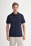 Polo Neck Regular Fit Knitted Line Textured T-Shirt - 2