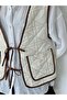 Design Front Lace up Quilted Vest Women Beige - 5