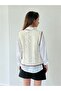 Design Front Lace up Quilted Vest Women Beige - 6