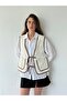Design Front Lace up Quilted Vest Women Beige - 4