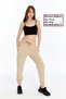 Women's Beige Loose Fit Summer Jogger Sweatpants with Elastic Legs, Parachute Fabric Trousers, Hidden Zipper Pocket
