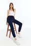 Women's Navy Blue Loose Fit Summer Jogger Sweatpants with Elastic Legs, Parachute Fabric Trousers, Zipper Pocket - 2