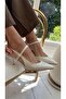 Pointed Toe Ankle Strap Beige Heeled Shoes