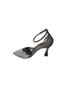 Yazkiş Women Satin Skin Silver Black Ankle Strap 9cm Candlestick Heel Pointed Toe Evening Dress Shoes - 3