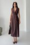 Brown Double-Breasted Collar Buttoned Slit Tencel Dress