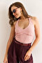 Women's Powder Halter Neckline Front Lined Textured Crop Blouse Blz-19003012 - 3