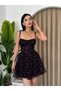 Black Strap Mini Dress with Rose Details - 7