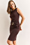 Women's Brown Accessory Slim Mini Scuba Dress Elb-19002442