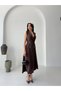 Brown Double-Breasted Collar Buttoned Slit Tencel Dress - 3