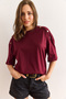 Women's Burgundy Shoulder Gold Button Cotton T-Shirt Tsh-19000763 - 3