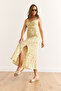 Women's Ecru Orange Strap Adjustable Front Gathered Woven Viscose Dress Elb-19002438 - 6