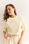 Women's Light Yellow Shoulder Gold Button Cotton T-Shirt Tsh-19000763 - 7
