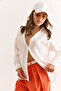 Women's White V-Neck Textured Back Pleated Relaxed Fit Shirt Gml-19001354 - 6