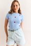 Women's Blue Heart Embroidered Crop Lycra Cotton T-Shirt Tsh-19000918 - 5
