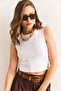 Women's White Front Double Layer Sleeveless Lycra Cotton T-Shirt Tsh-19000920 - 3