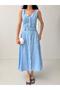 Baby Blue Strappy Belt Detailed Buttoned Tensel Dress - 4