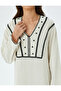 Linen blend embroidered V-neck oversize long dress. - 5