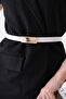 White Thin Faux Leather Gold Buckle Detail Women's Belt 2297 - 2