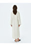 Linen blend embroidered V-neck oversize long dress. - 4