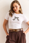 Women's White Leopard Bow Applique Detailed Lycra Cotton T-Shirt Tsh-19000921 - 2