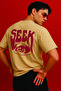 Lenithra Red Seek Text Back Printed Unisex Oversize Beige T-Shirt