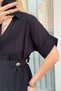 Adjustable Waist Double Breasted Collar Short Sleeve Black Dress - 3