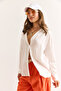 Women's White V-Neck Textured Back Pleated Relaxed Fit Shirt Gml-19001354 - 7