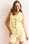 Women's Yellow Lined Linen Vest Ylk-19000062 - 4