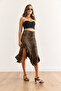 Women's Brown Leopard Asymmetrical Ruffle Detailed Micro Skirt Etk-19000329 - 6